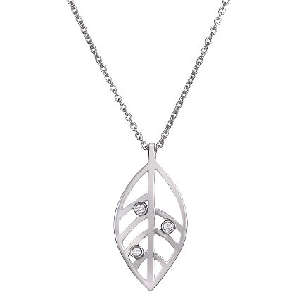 Home Fine Jewelry Pendants 18K White Gold Open Leaf Pendant with ...