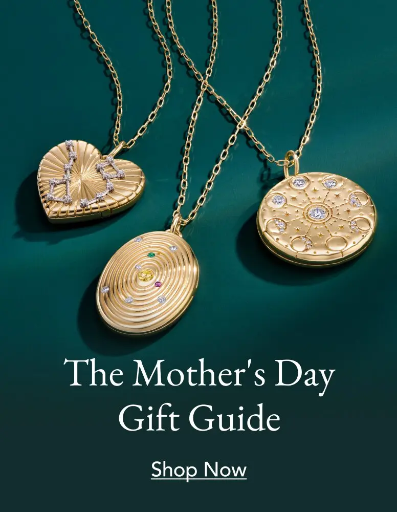 Assortment of gold pendant necklaces perfect for Mother's Day gifting.
