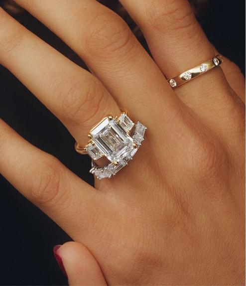 Model Wearing Three Stone Diamond Engagement Ring