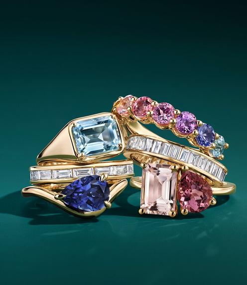 Assortment of gemstone fashion rings.